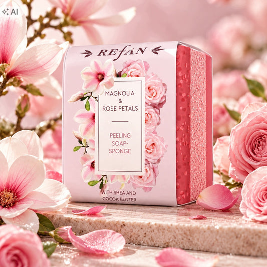 REFAN Gąbka-Mydło Magnolia Płatki Róży 75 g