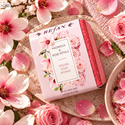 REFAN Gąbka-Mydło Magnolia Płatki Róży  75 g