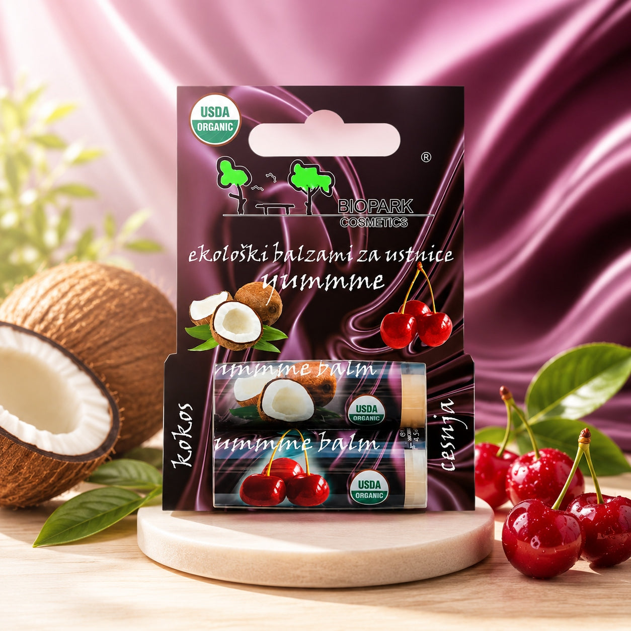 BioPark Cosmetics Balsamy do ust ZESTAW kokos i wiśnia 2 szt.  2 x 4,25g
