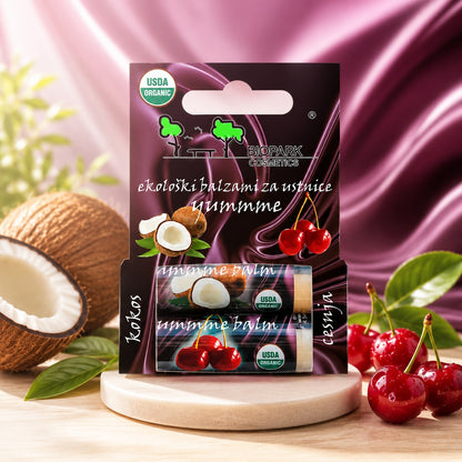 BioPark Cosmetics Balsamy do ust ZESTAW kokos i wiśnia 2 szt.  2 x 4,25g