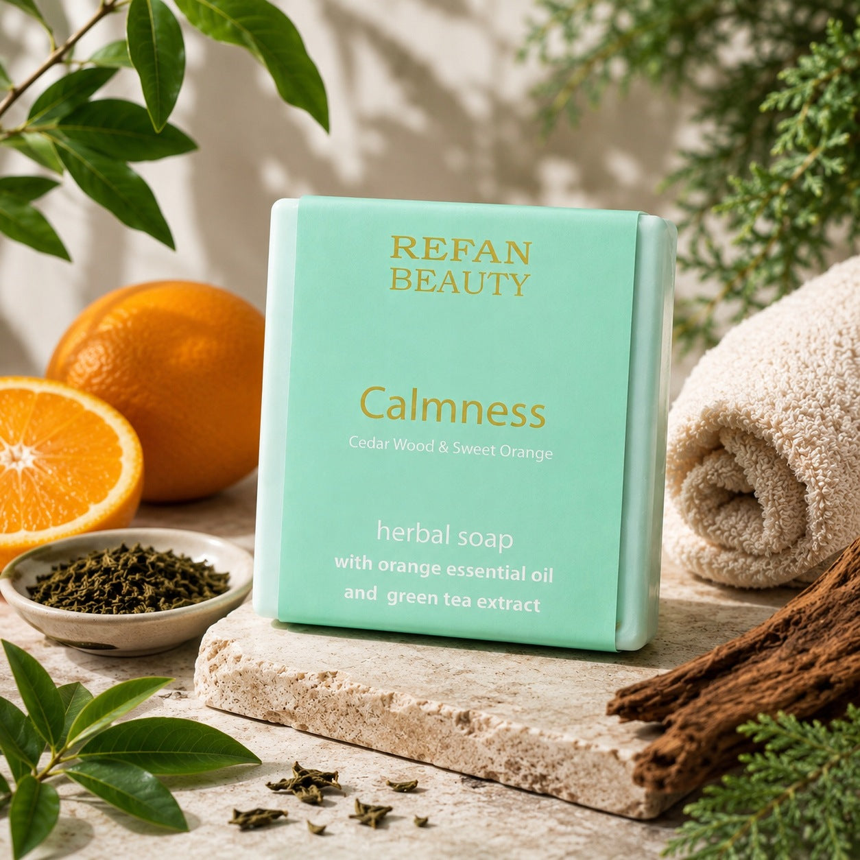 REFAN Mydło w kostce Calmness Cedr Pomarańcza  120 g