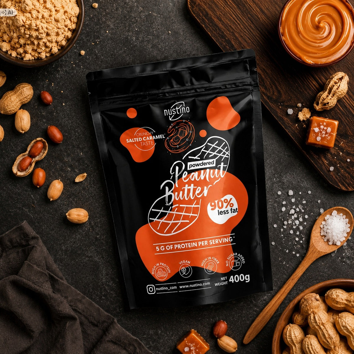 Nustino Masło Orzechowe w Proszku Słony Karmel 400 g