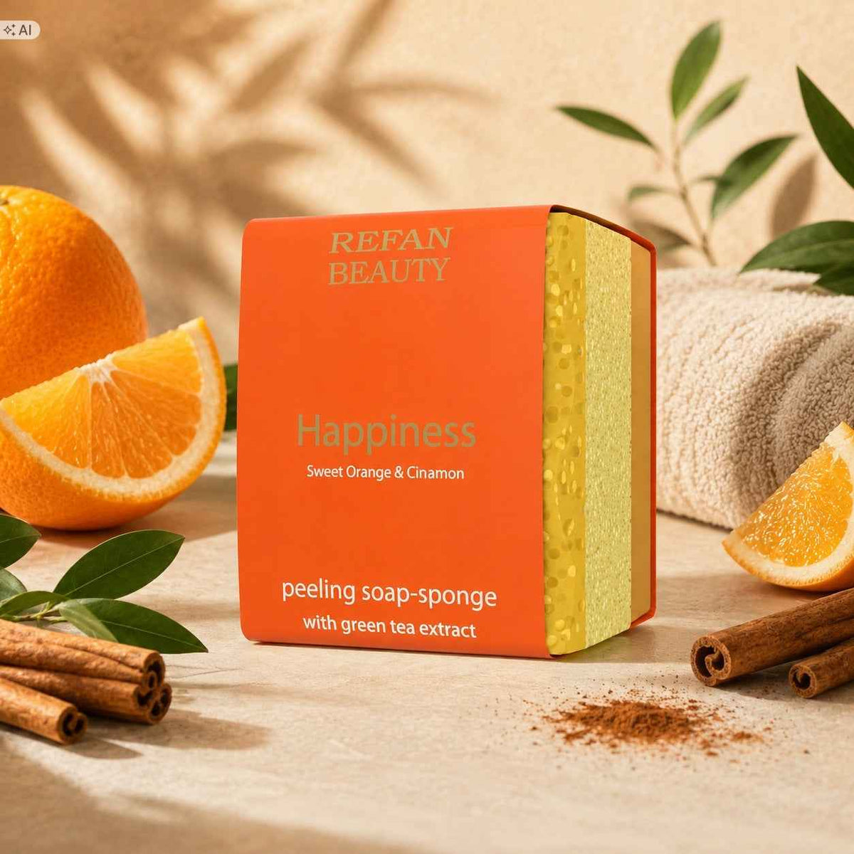 REFAN Gąbka-Mydło Happiness Pomarańcza Cynamon  75 g