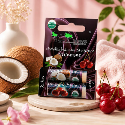 BioPark Cosmetics Balsamy do ust ZESTAW kokos i wiśnia 2 szt.  2 x 4,25g