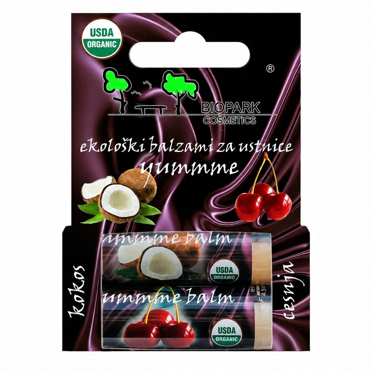 BioPark Cosmetics Balsamy do ust ZESTAW kokos i wiśnia 2 szt.  2 x 4,25g