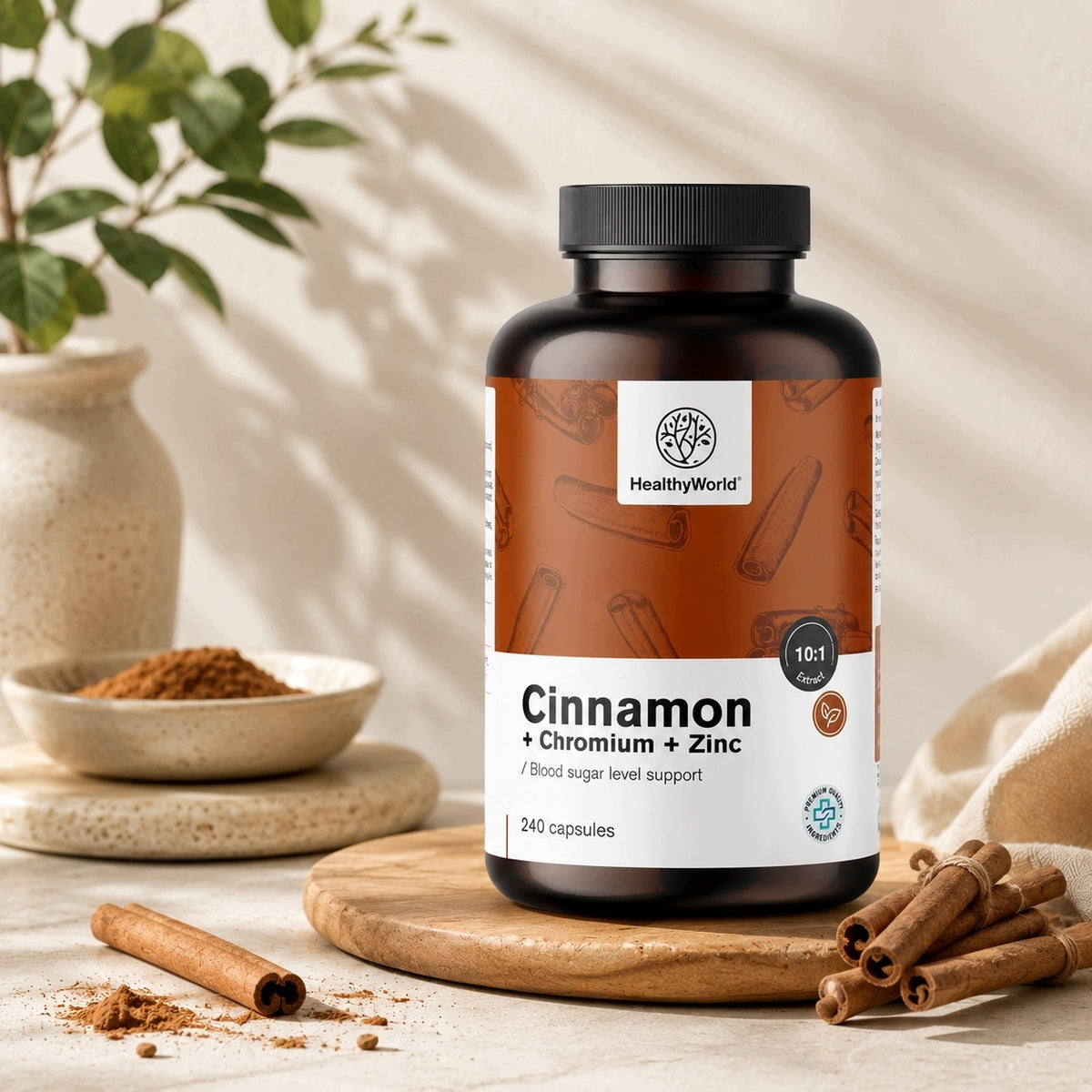 Healthy World Cynamon z chromem i cynkiem 240 kapsułek